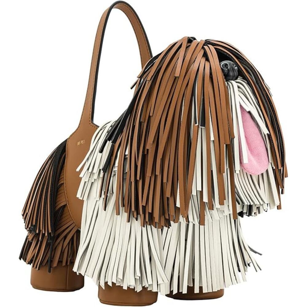 JW PEI Fringe Dog Shoulder Bag in Brown, White & Pink